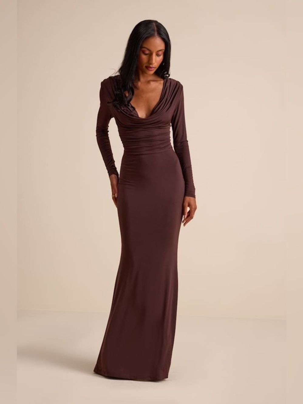 Lulu’s Jennifer Jersey Knit Cowl Neck Maxi Dress